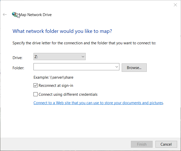 Map Network Drive window access shared folder with different credentials