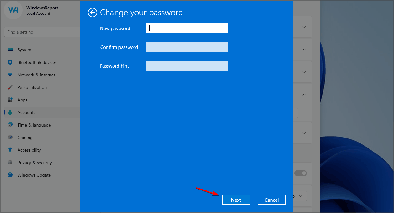 set new password windows 11
