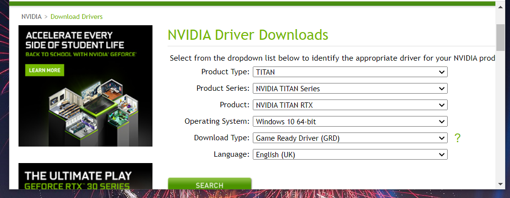The NVIDIA driver downloads page witcher 3 freeze with sound