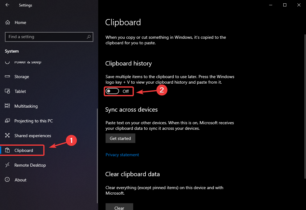 enable clipboard history windows
