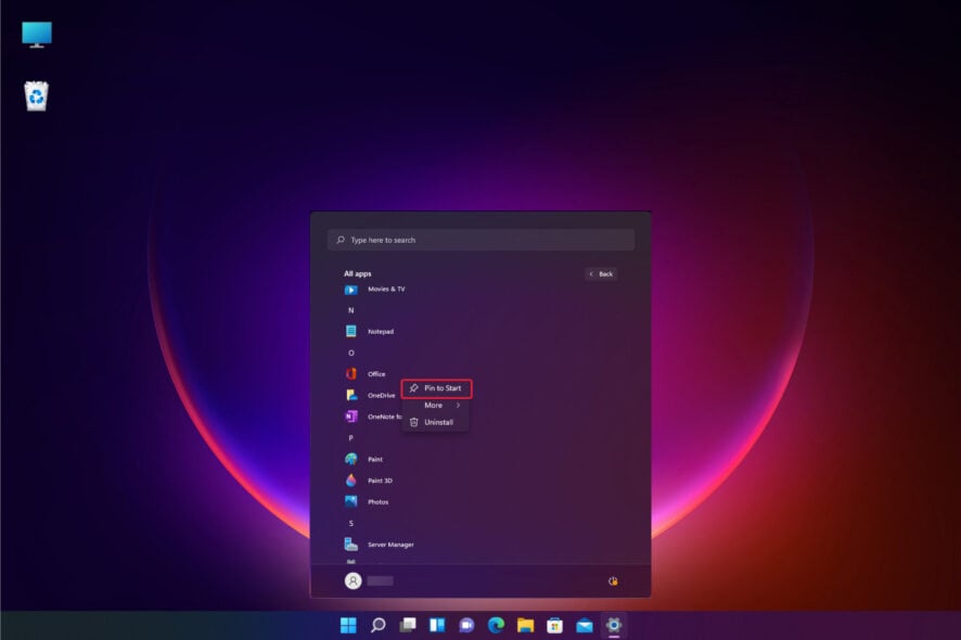 Pin apps to Start menu in Windows 11