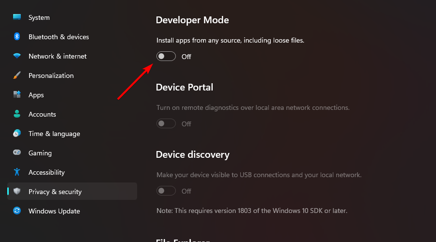 turn on developer mode in windows 11