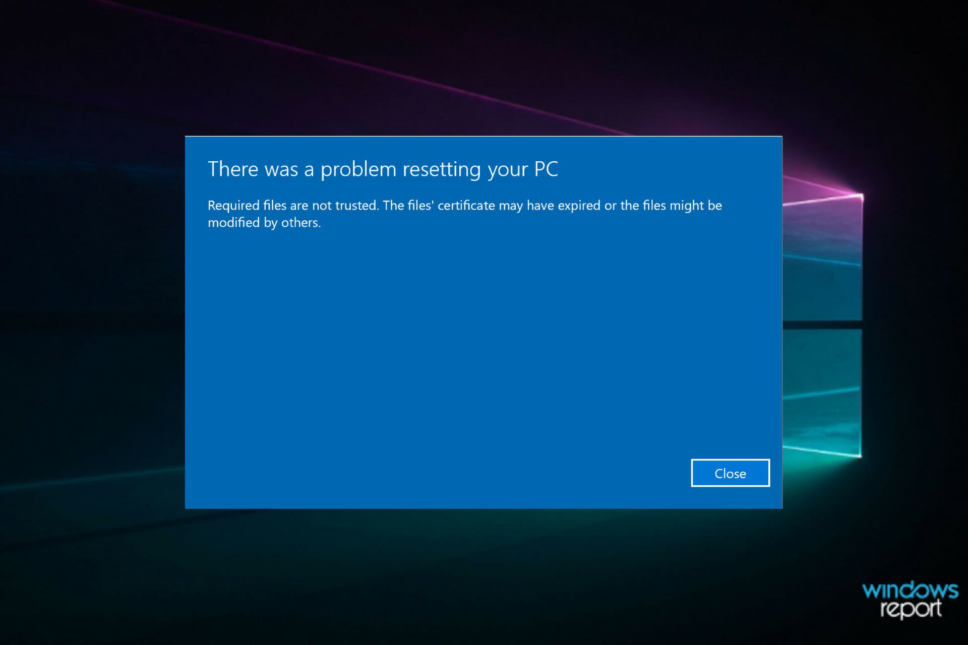 unable to reset pc windows 10