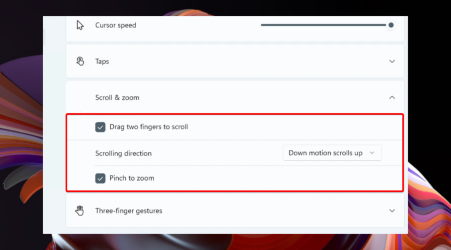 zoom touchpad gestures settings
