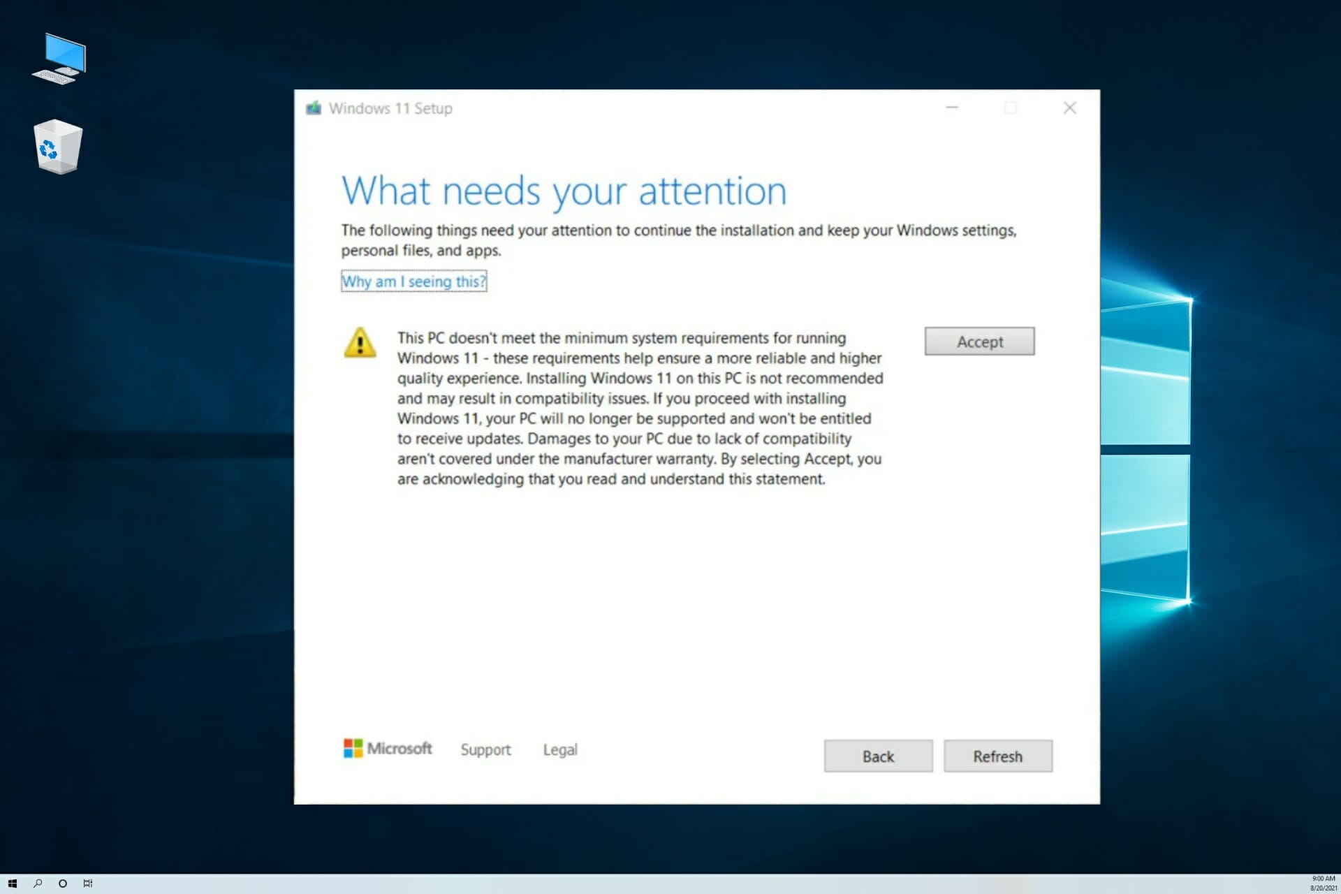 Sign a waver to install Windows 11