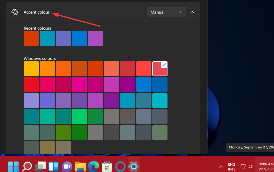 Accent color change taskbar color in windows 11