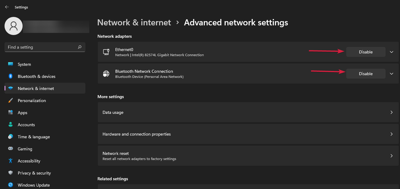 advanced network settings windows 11