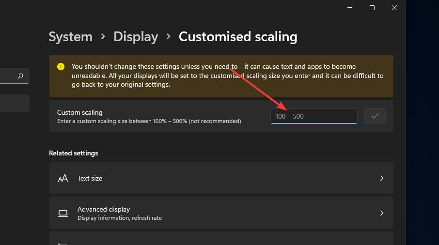 Custom scaling box change taskbar size windows 11