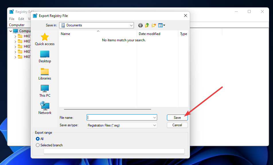Export Registry File window broken registry items windows 11