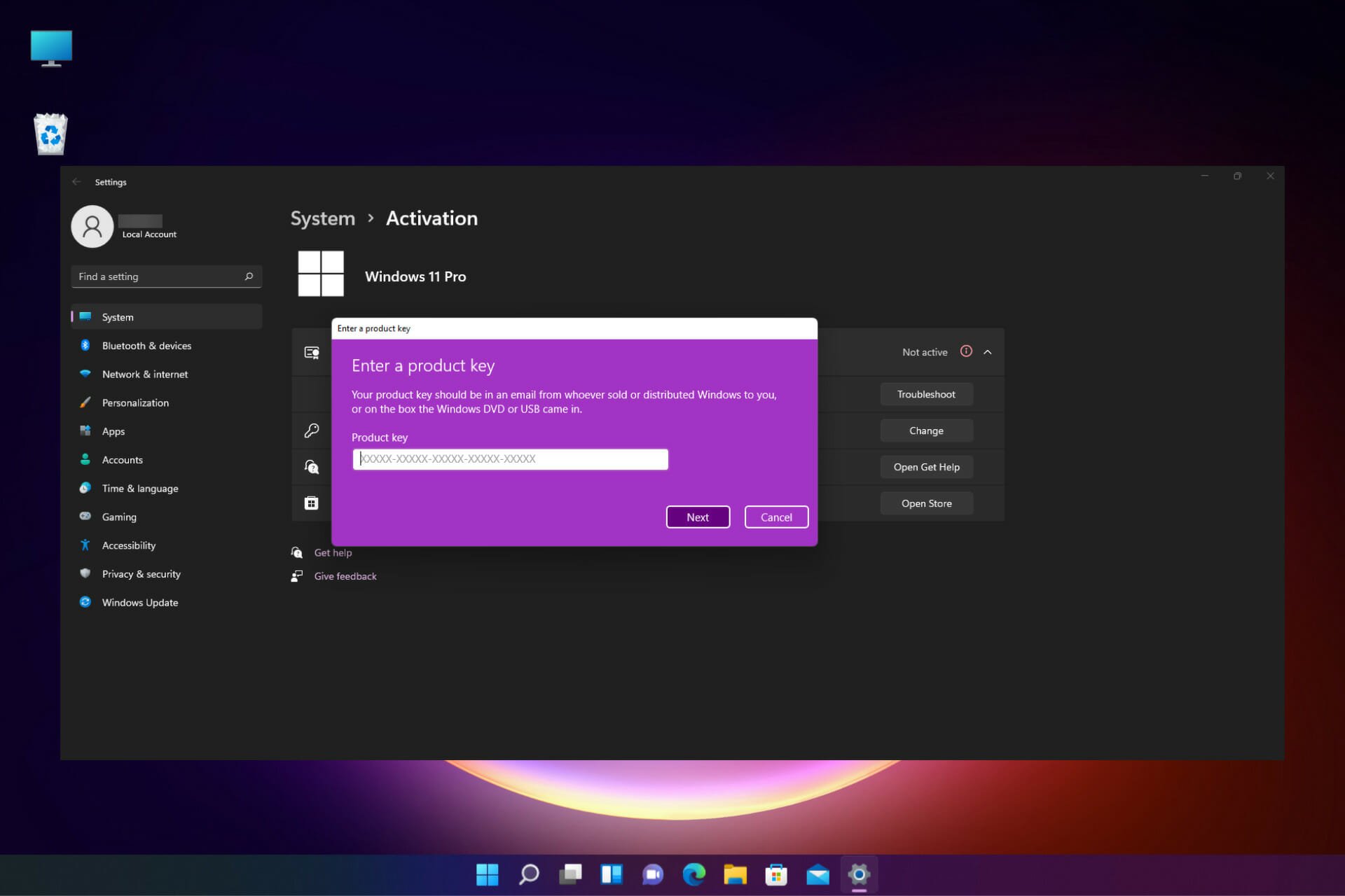 Activate Windows 11 on vm