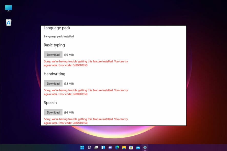How to fix error code 0x800f0950 language pack in Windows 11