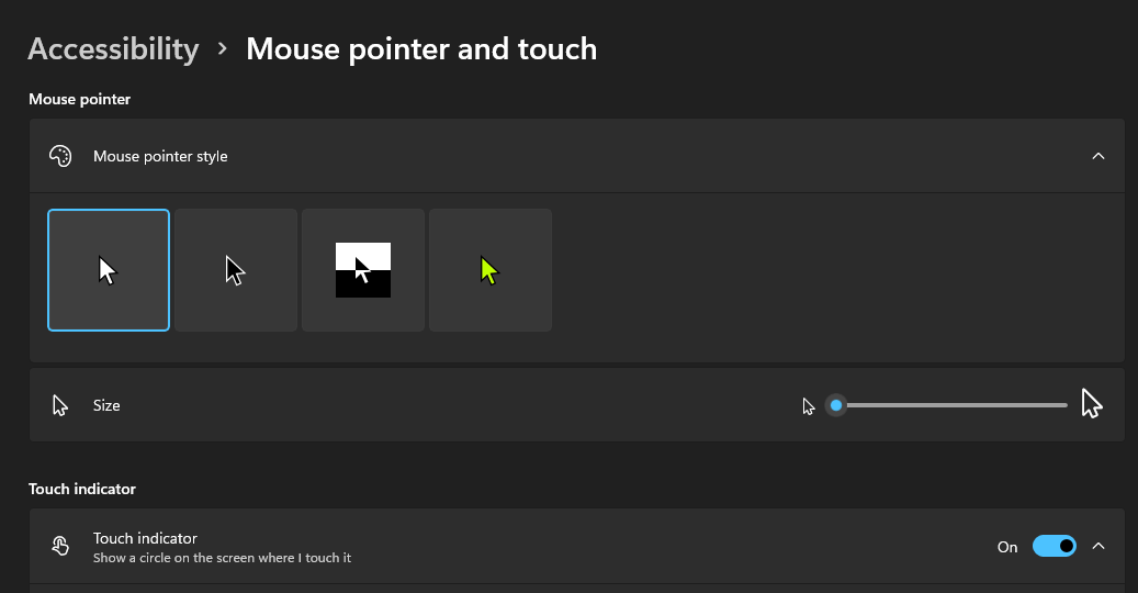 Mouse pointer style options change mouse cursor color