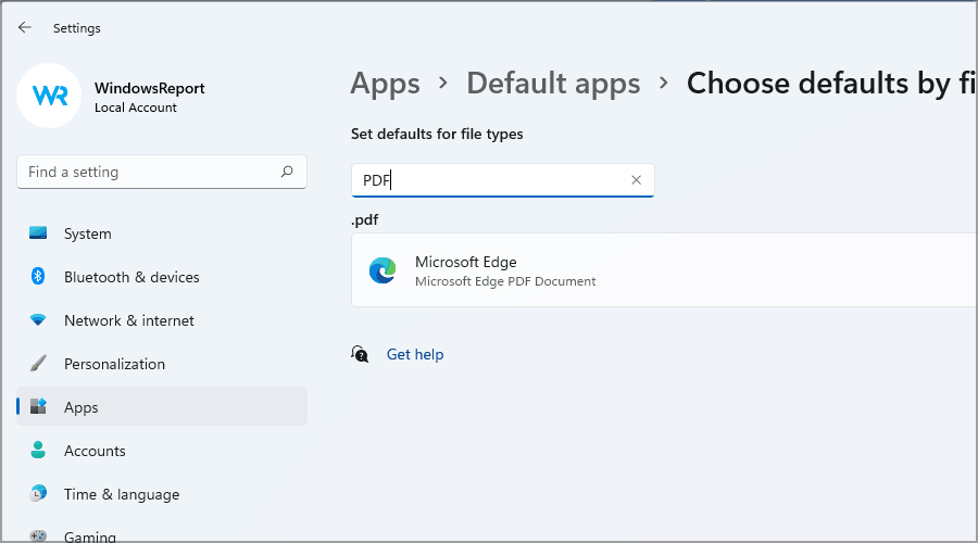 windows default apps pdf