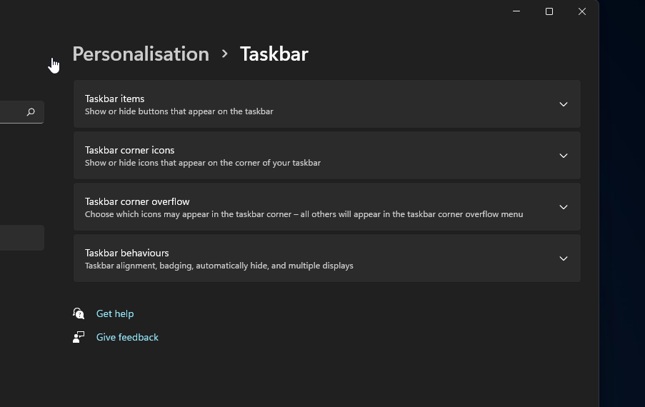 Taskbar options change taskbar size windows 11