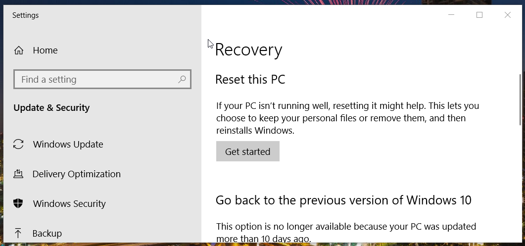 Recovery tab Some update files are missing or have problems