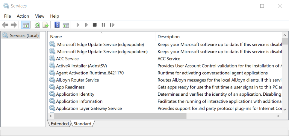 Services window Some update files are missing or have problems