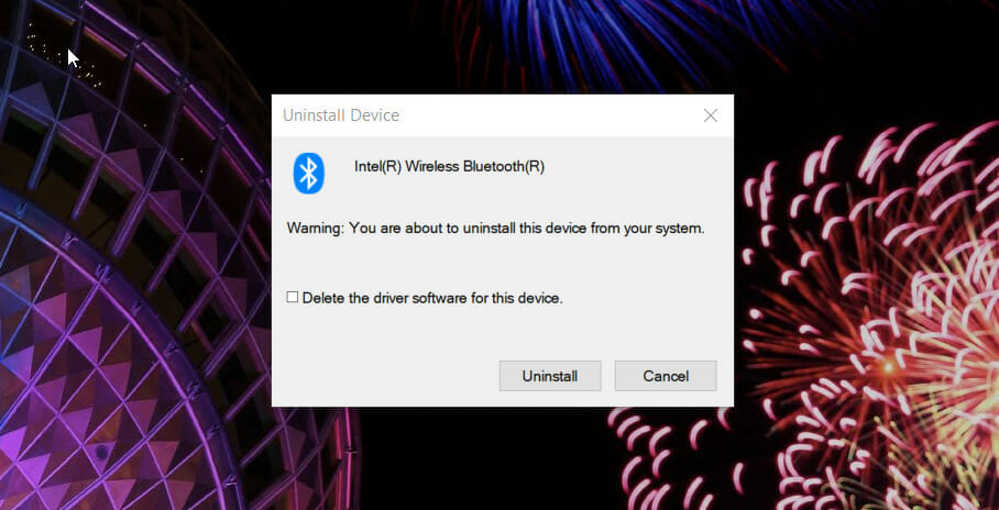 Uninstall Device window bluetooth speaker paired but not connected
