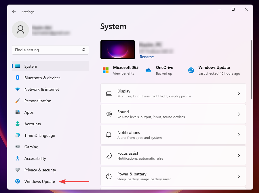 select Windows Update