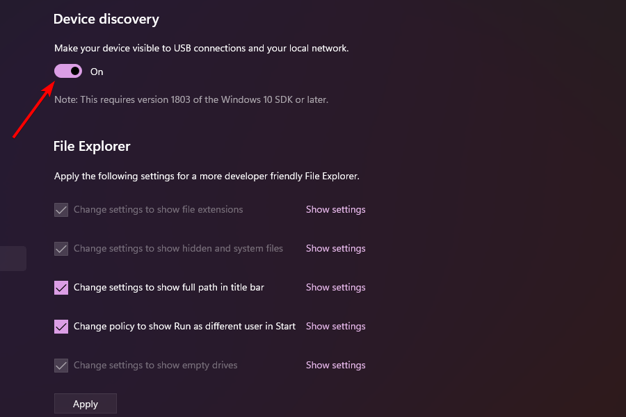 turn on device discovery