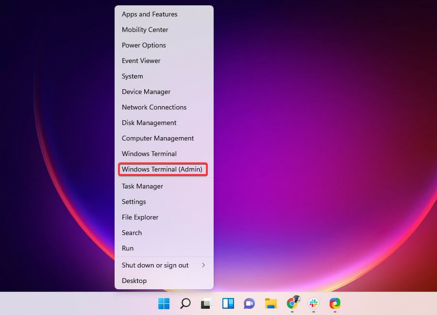 select Windows terminal (Admin)