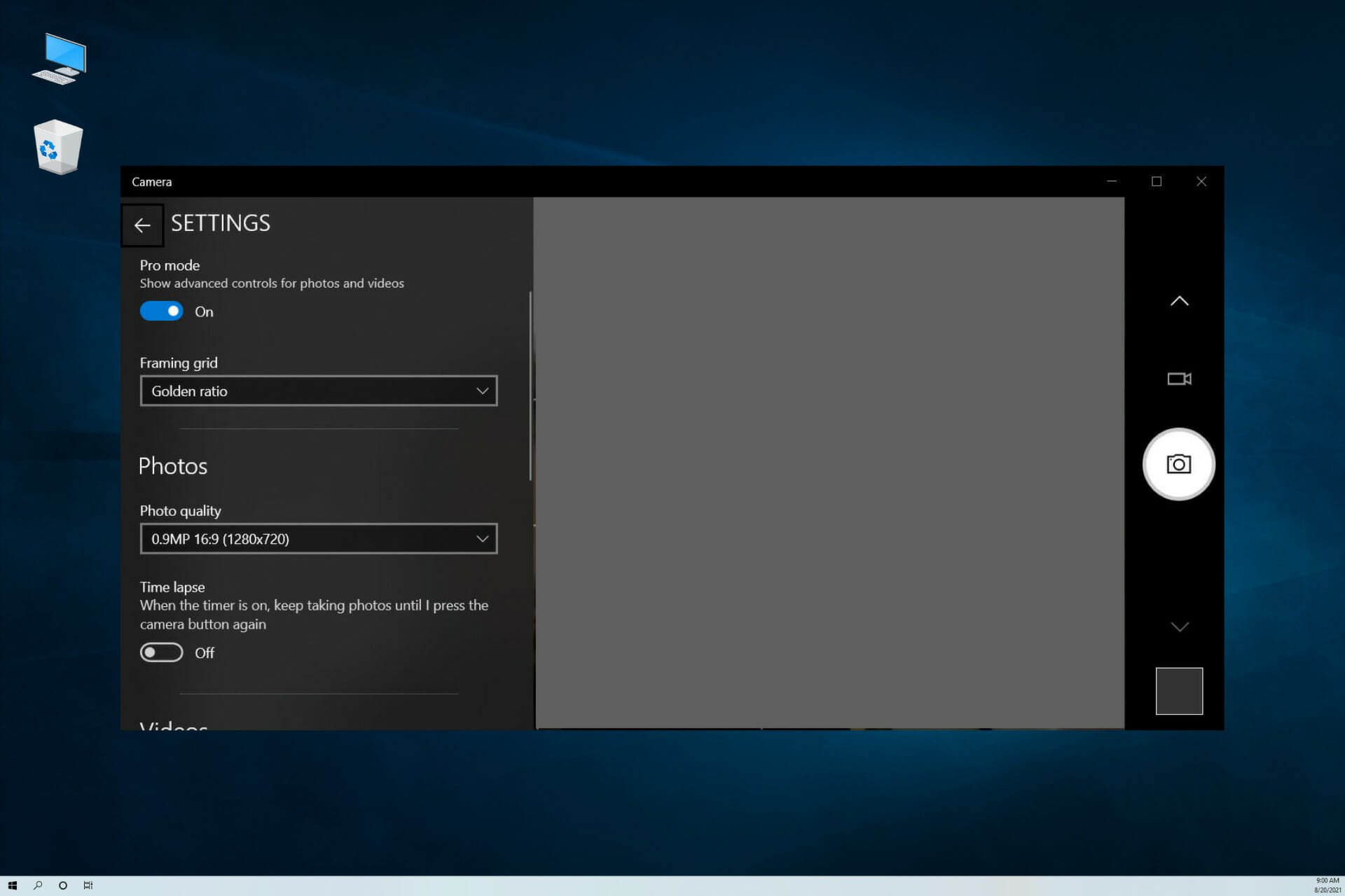 How to access camera settings in Windows 10