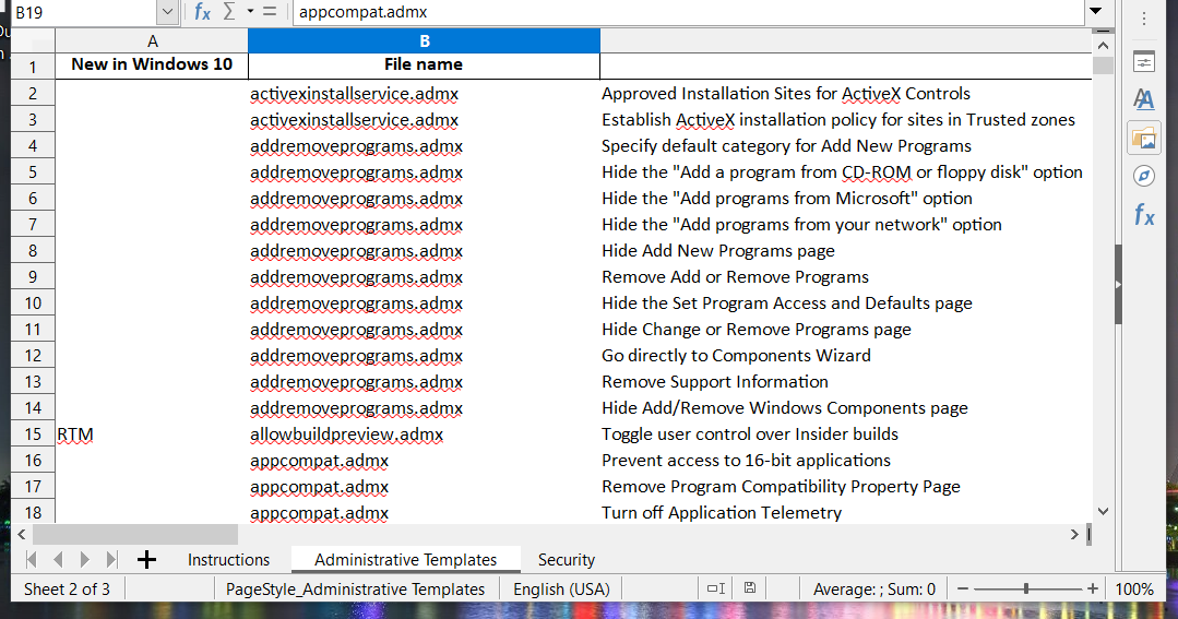 The Group Policy spreadsheet windows 11 admx