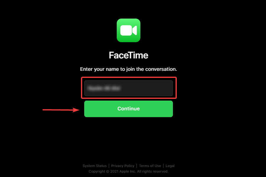 Enter a name to join FaceTime on Windows 11