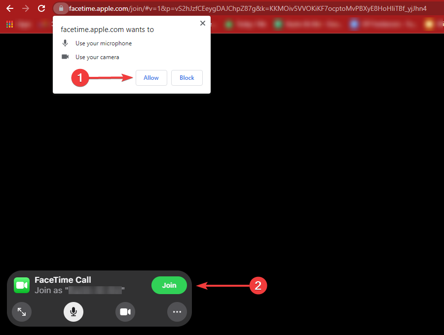 Allow microphone and webcam permissions and click Join