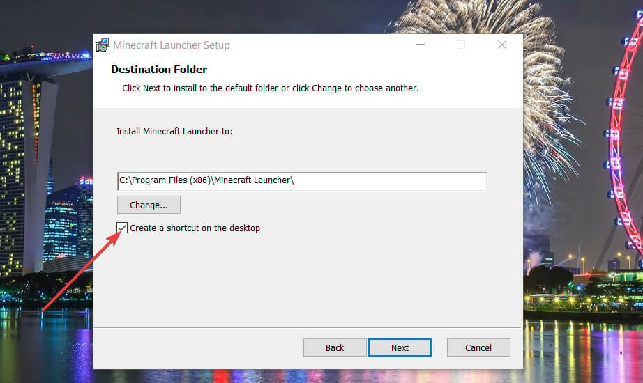 Create a shortcut on the desktop checkbox minecraft download windows 11