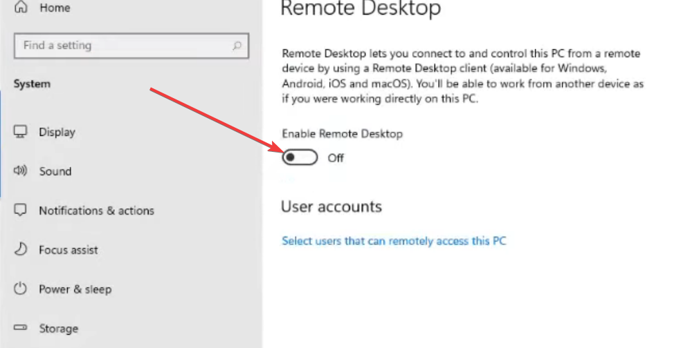 The Enable Remote Desktop option windows 11 remote desktop not working