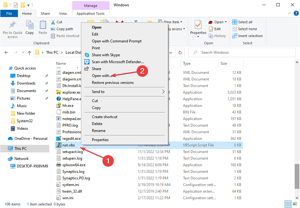 edit file to fix run.vbs error windows 10