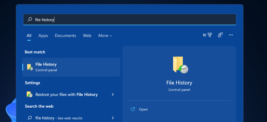 File History search windows 11 file history