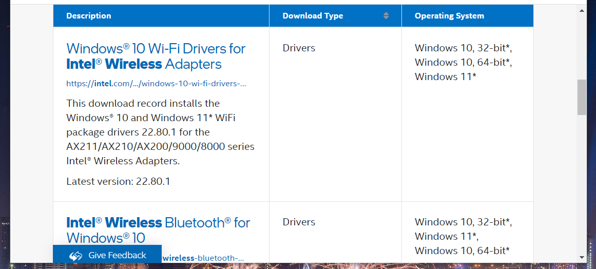 Intel network driver download page windows 11 network driver