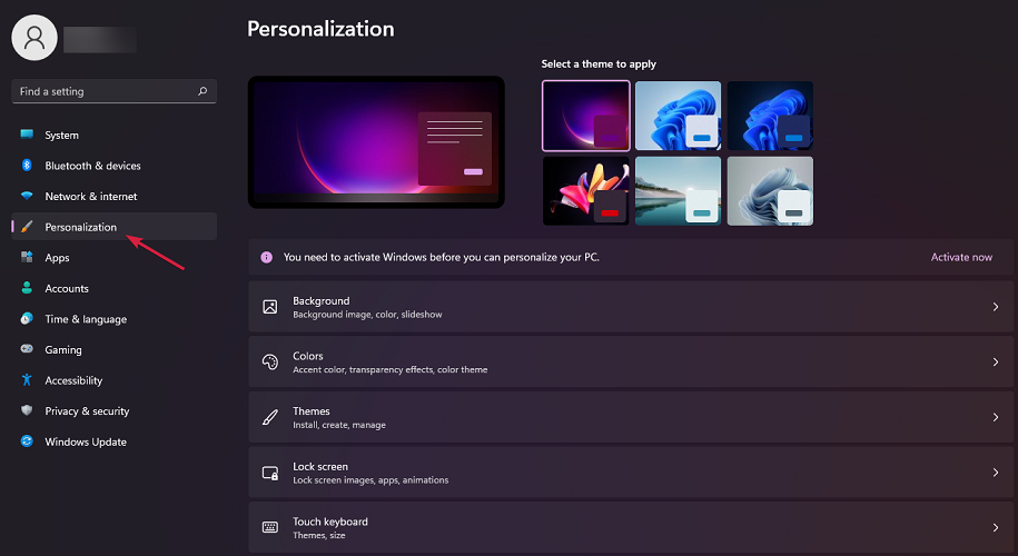 windows 11 personalization menu