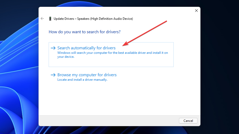 The Search automatically for drivers button windows 11 no sound