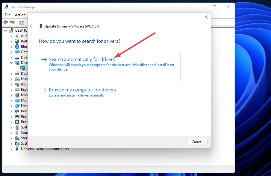 Search automatically for drivers option windows 11 screen dimming