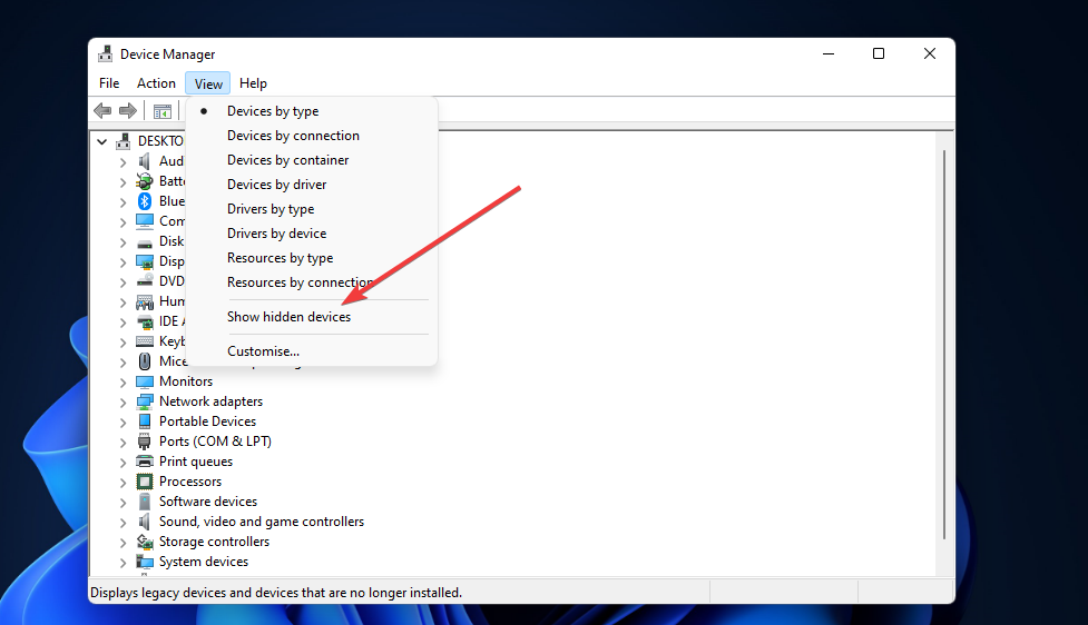 Show hidden devices option windows 11 not recognizing usb