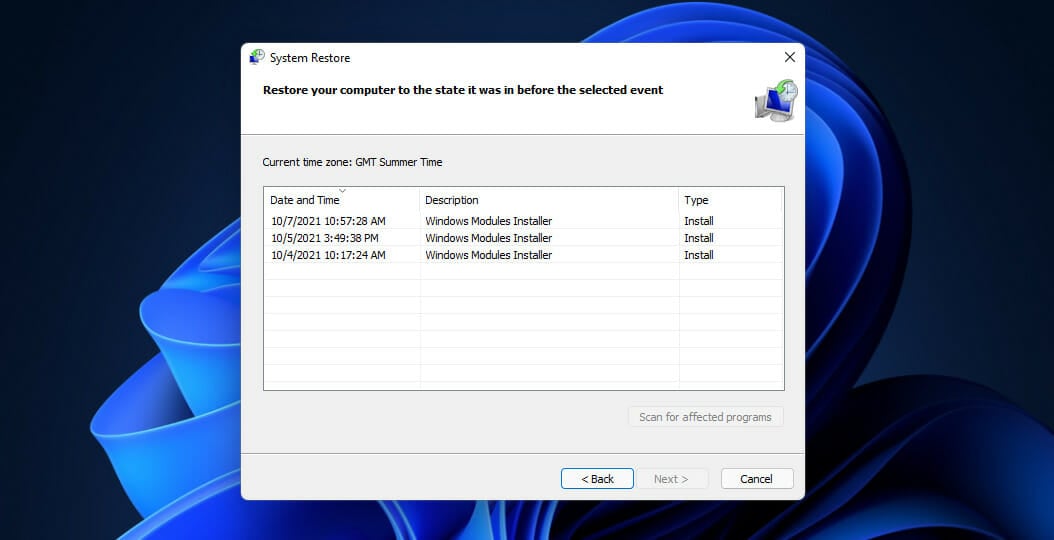 System Restore windows 11 search indexing was turned off