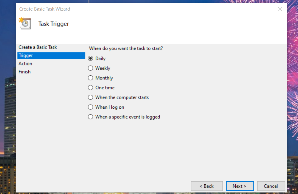 Trigger options automate tasks windows 11