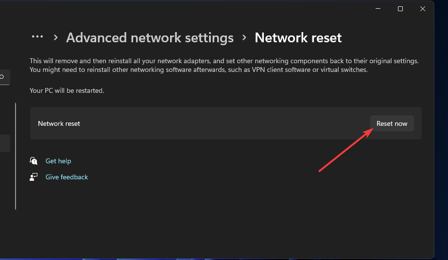 The Reset now option windows 11 mobile hotspot not working