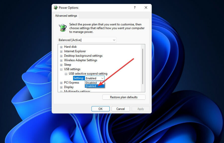USB selective suspend setting windows 11 not recognizing usb