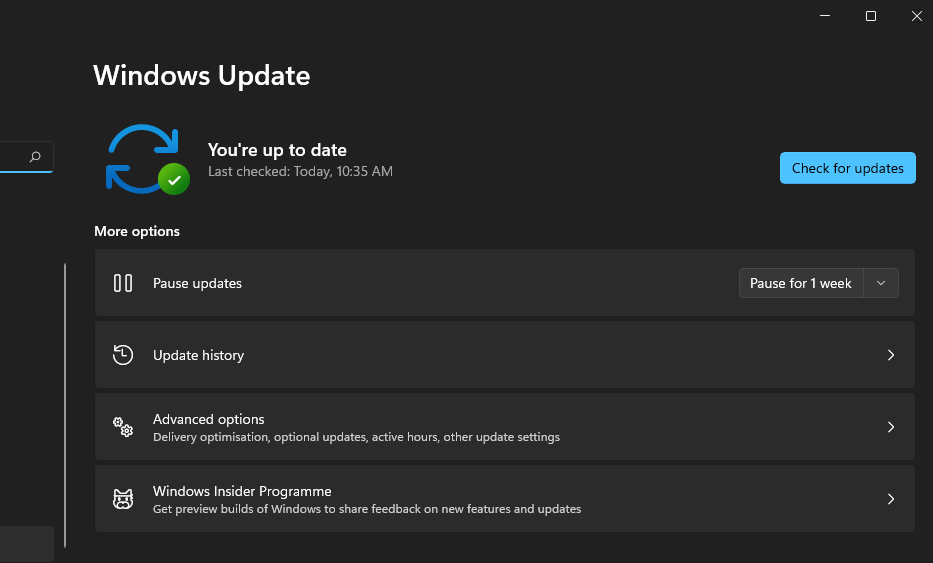 Check for updates button windows 11 no sound