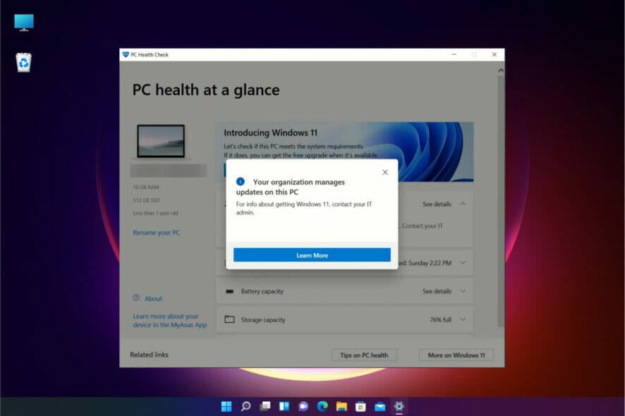 how to fix your organization manages updates on this PC error