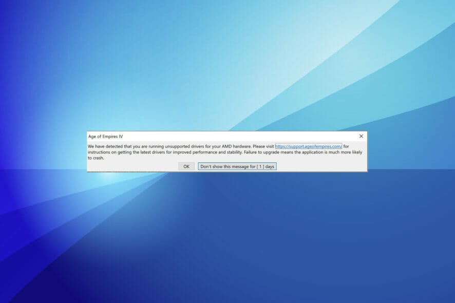 Running unsupported drivers error in Age of Empires 4