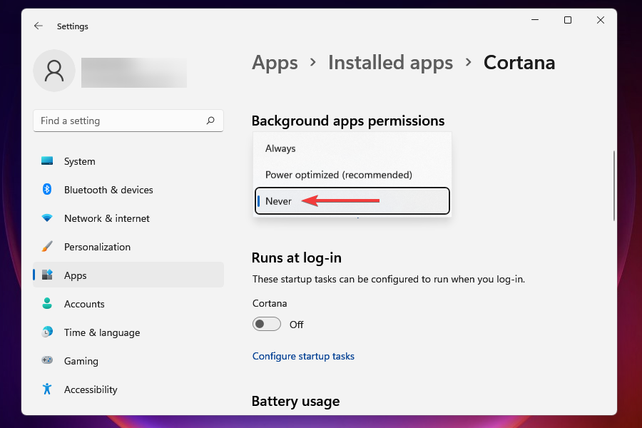 Disable background apps to fix overheating in Windows 11