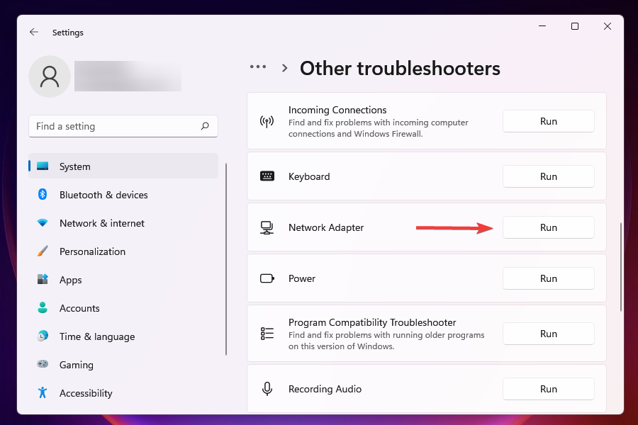 Run Network Adapters troubleshooters