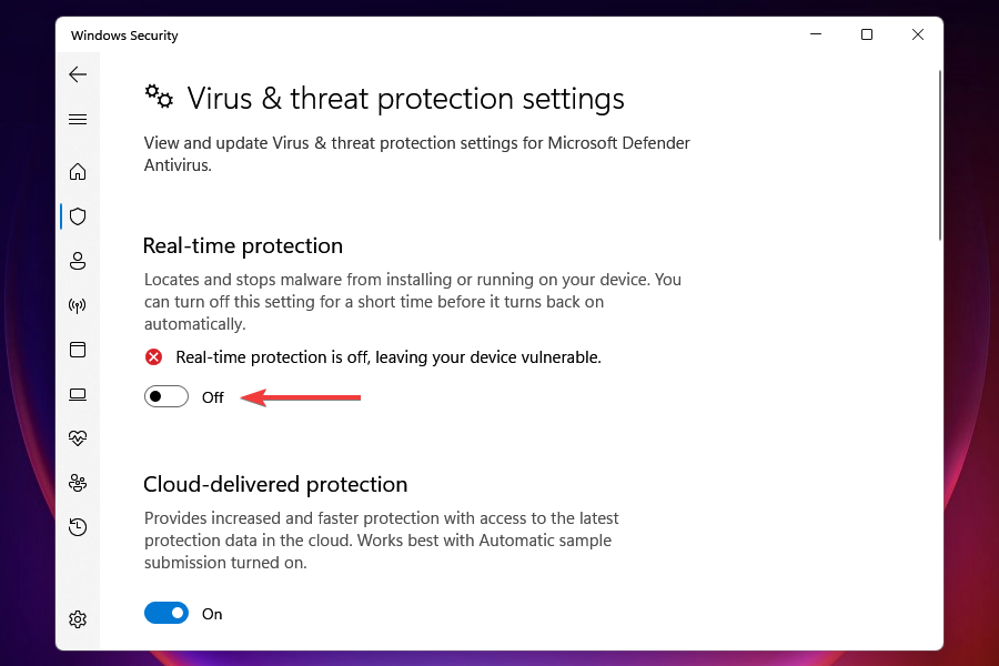 Disable real time protection to install Nvidia drivers in windows 11