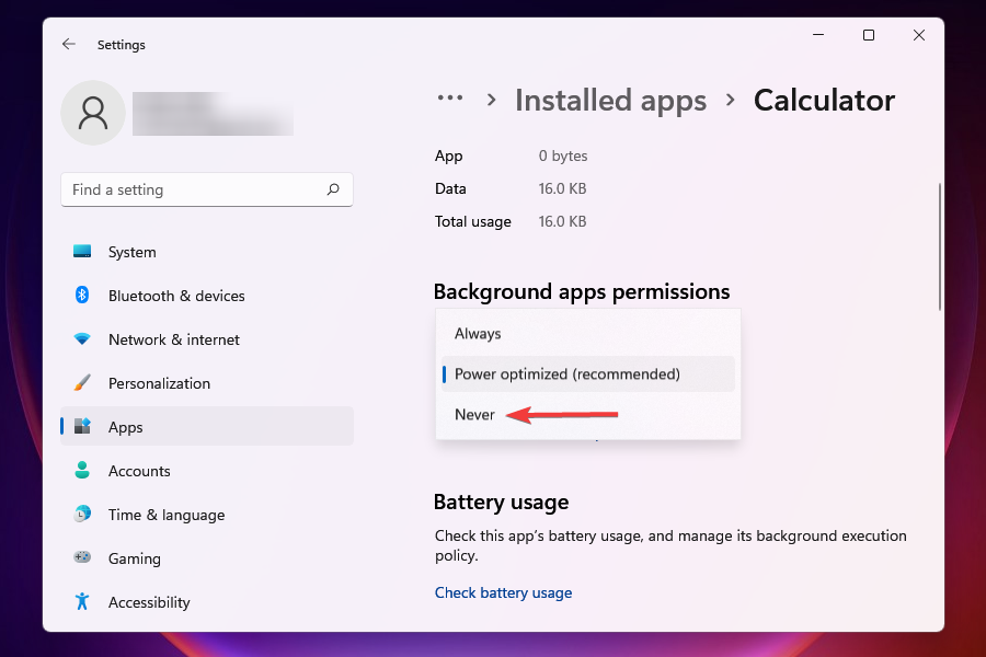 Disable app from running in the background to fix slow internet speed in Windows 11