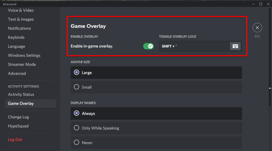 discord enable game overlay