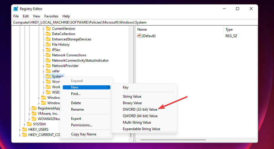 The DWORD (32-bit) Value option windows 11 clipboard history not working